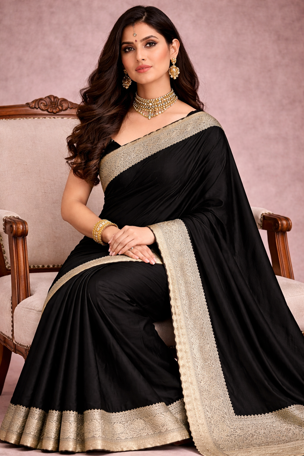 Black Pure Banarasi Silk Saree with Zari Border.
