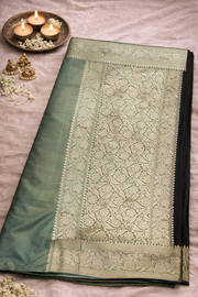 Black Pure Banarasi Silk Saree with Zari Border.