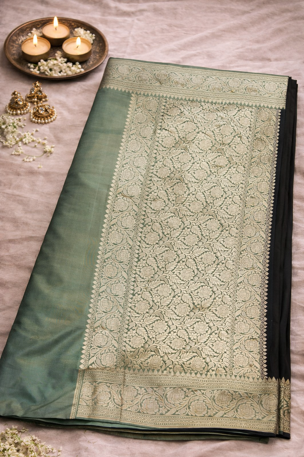 Black Pure Banarasi Silk Saree with Zari Border.