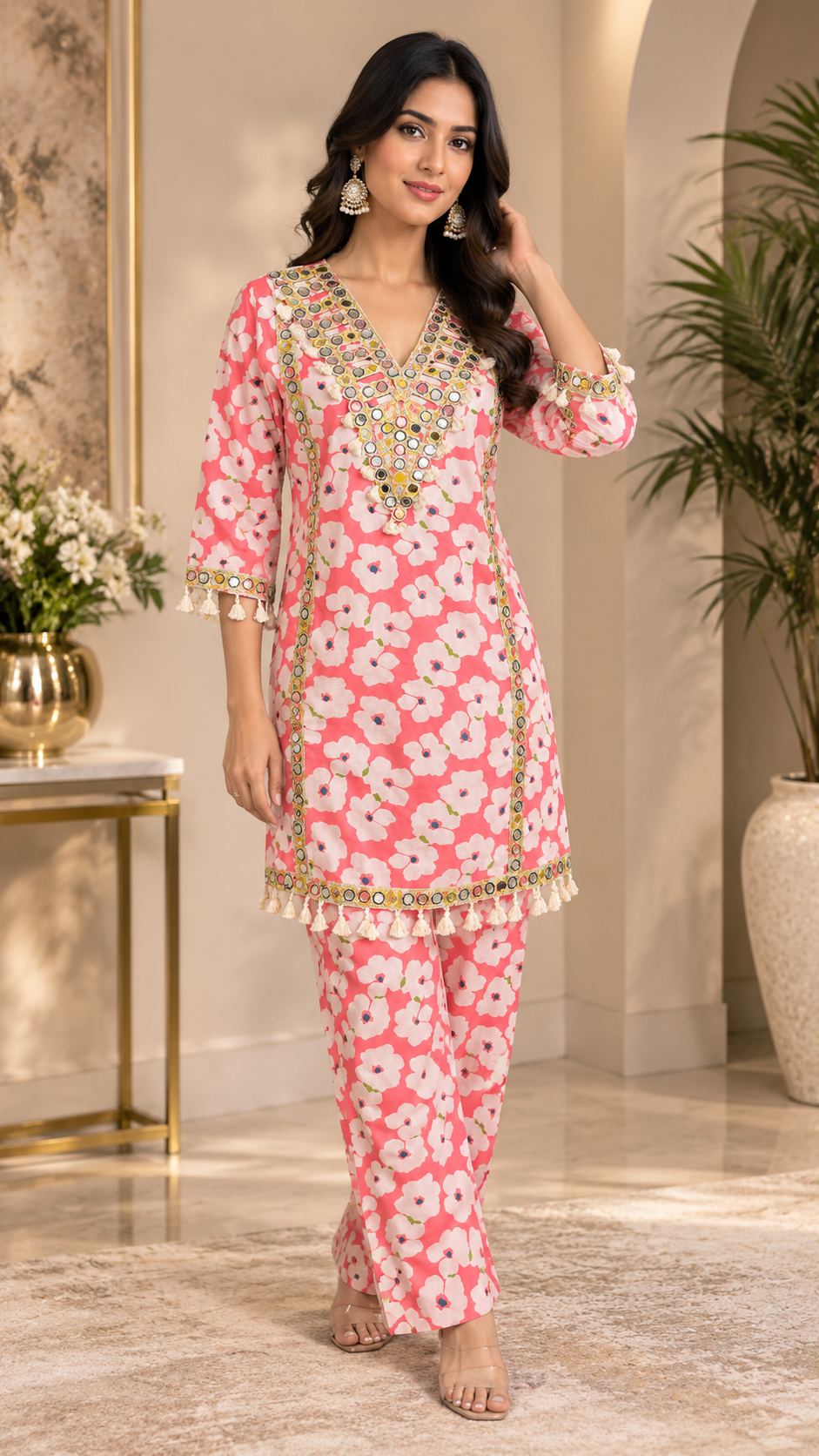 Cotton Mirror Work Co-ord Set with Matching Bottom