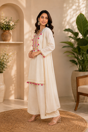 Ivory Mirror Work Cotton Kurta Set with Dupatta