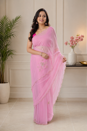 Baby Pink Royal Georgette Saree with Cut Dana Handwork
