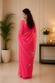 Peach Royal Georgette Saree with Cut Dana Handwork