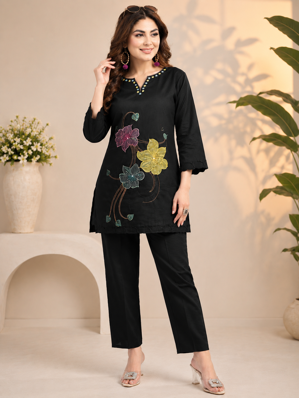 Premium Cotton Black Embroidered Co-ord Set