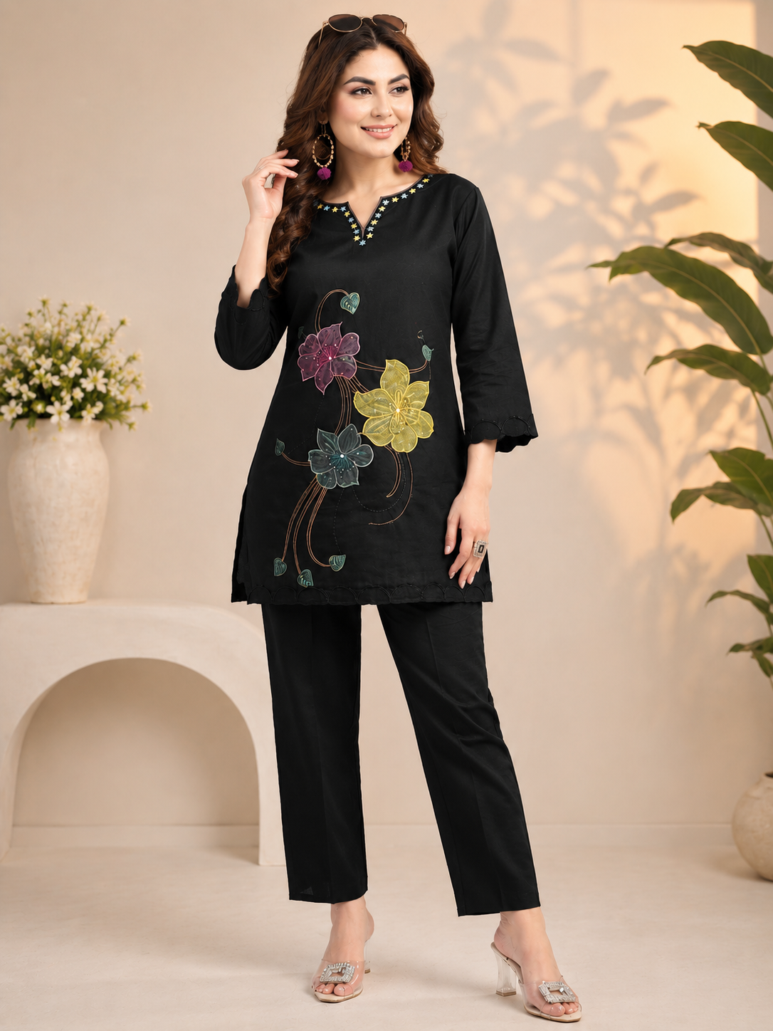 Premium Cotton Black Embroidered Co-ord Set