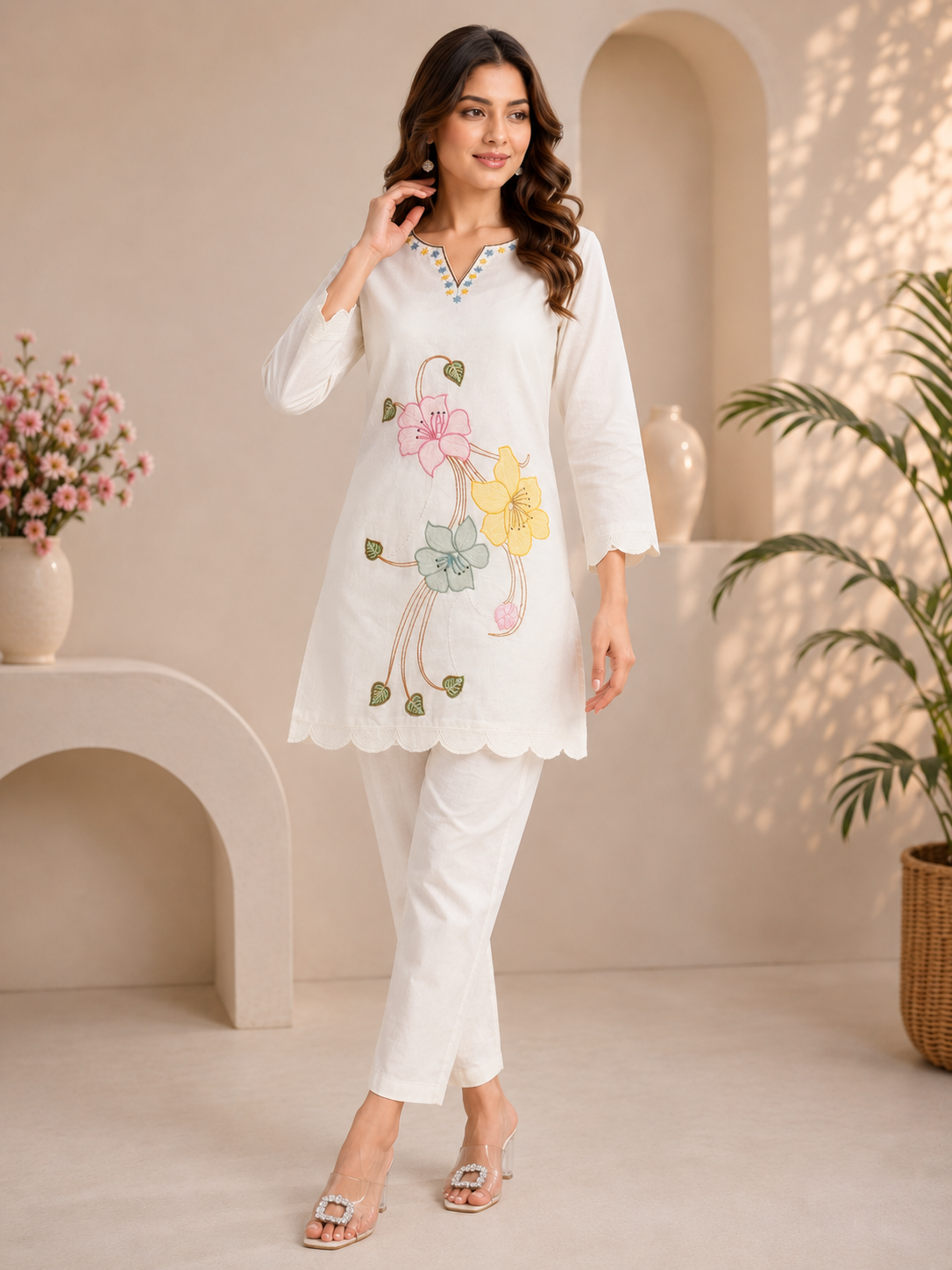 Premium Cotton White Embroidered Co-ord Set