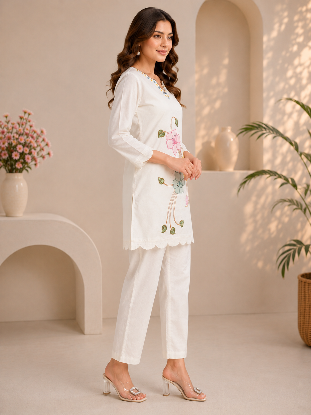 Premium Cotton White Embroidered Co-ord Set