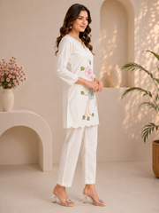 Premium Cotton White Embroidered Co-ord Set