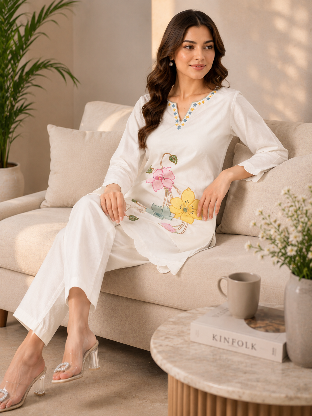 Premium Cotton White Embroidered Co-ord Set