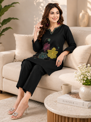 Premium Cotton Black Embroidered Co-ord Set