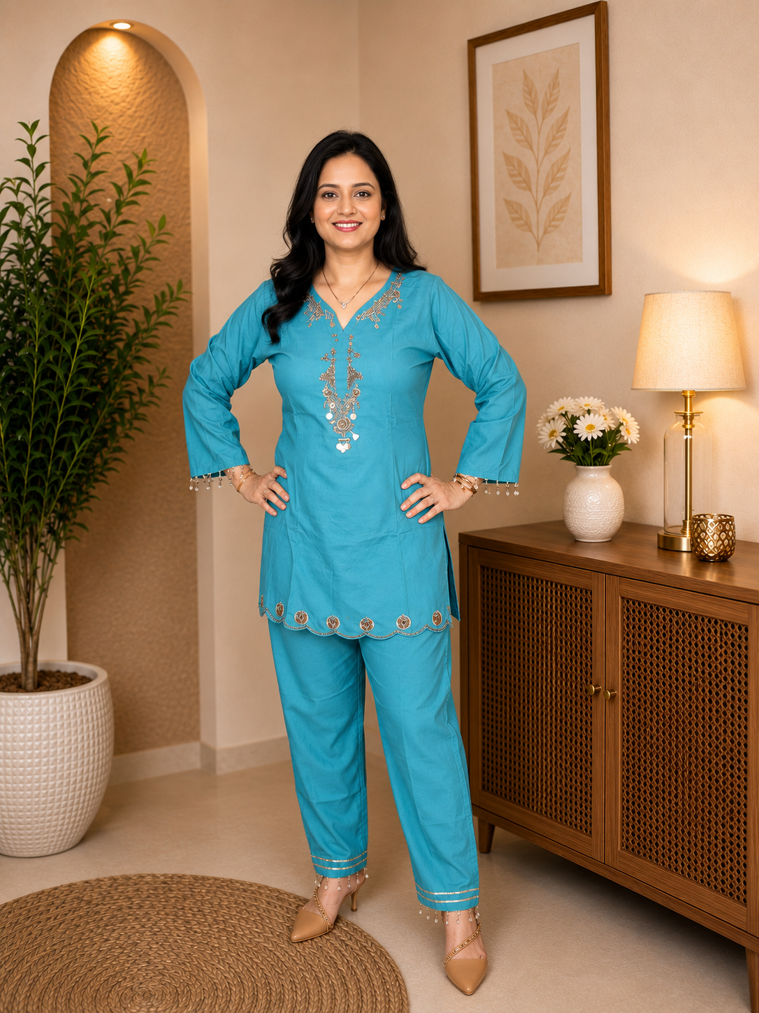 Turquoise Embellished Co-ord Set