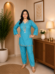 Turquoise Embellished Co-ord Set