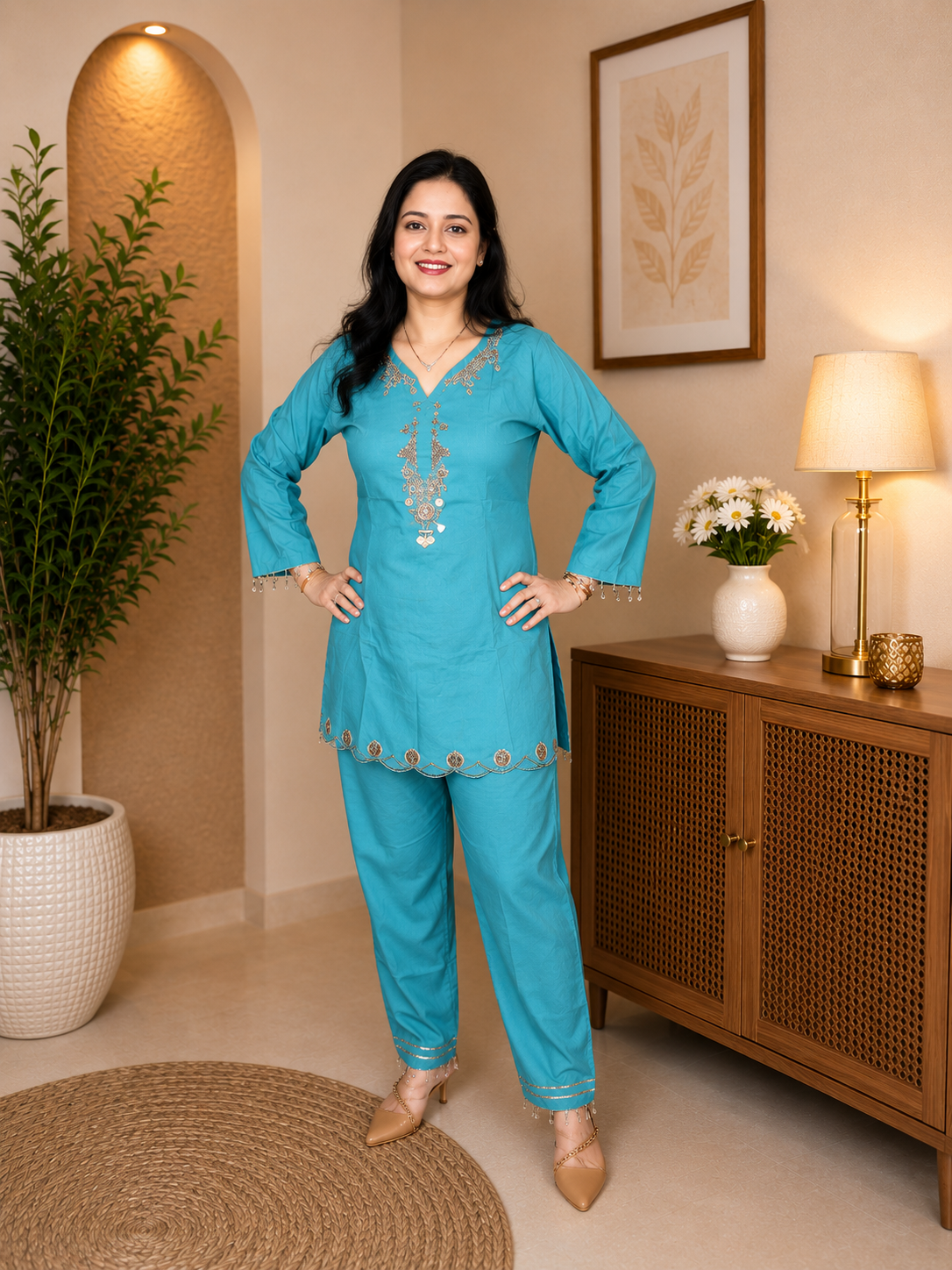 Turquoise Embellished Co-ord Set
