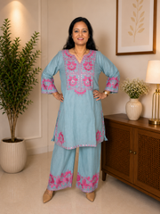 Green Embroidered Cotton Coord Set