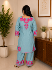 Green Embroidered Cotton Coord Set