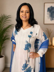 Blue Georgette Hand-Painted Anarkali Set