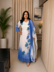 Blue Georgette Hand-Painted Anarkali Set