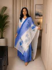 Blue Georgette Hand-Painted Anarkali Set