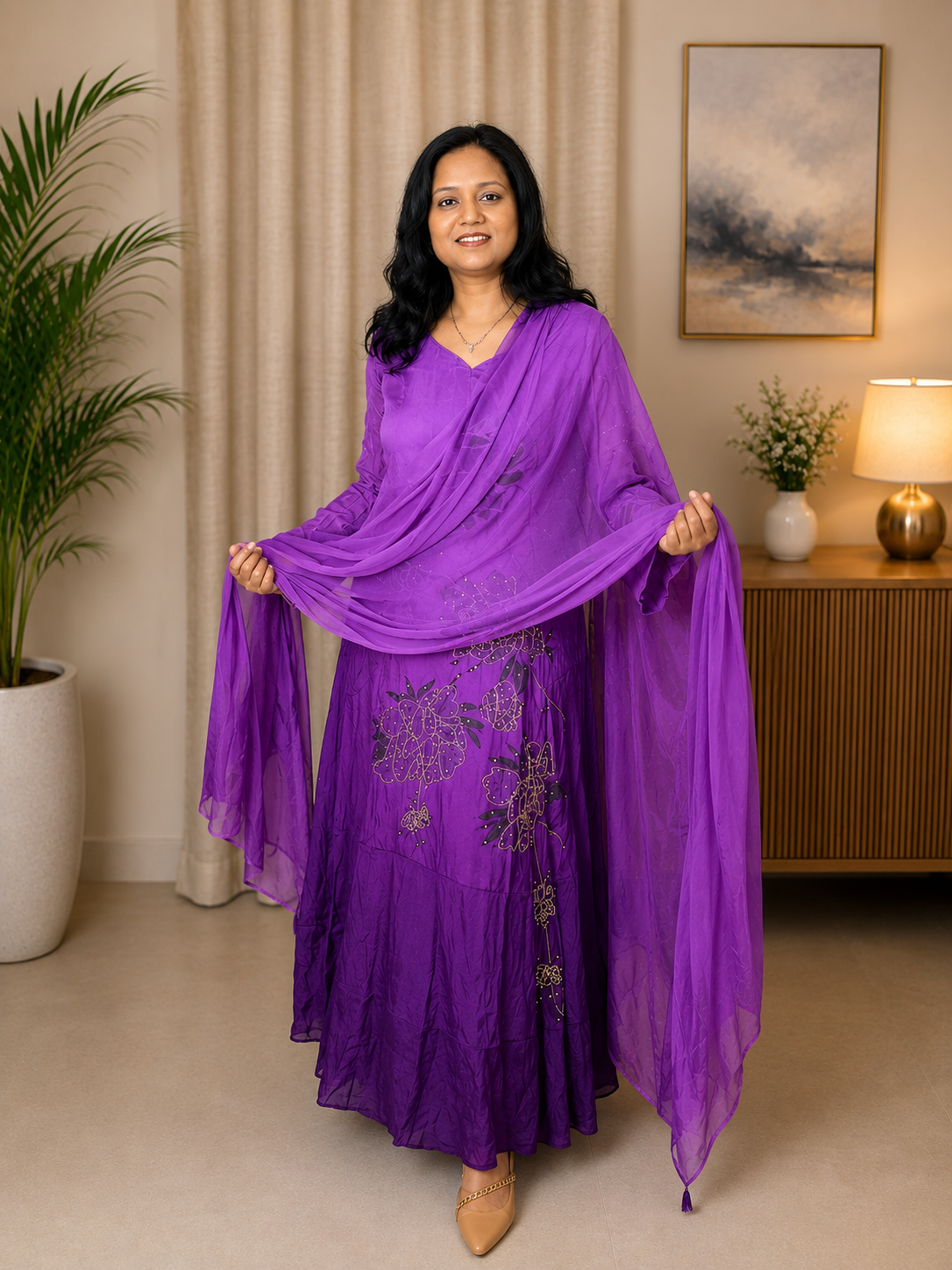 Purple Georgette Floor-Length Anarkali Set