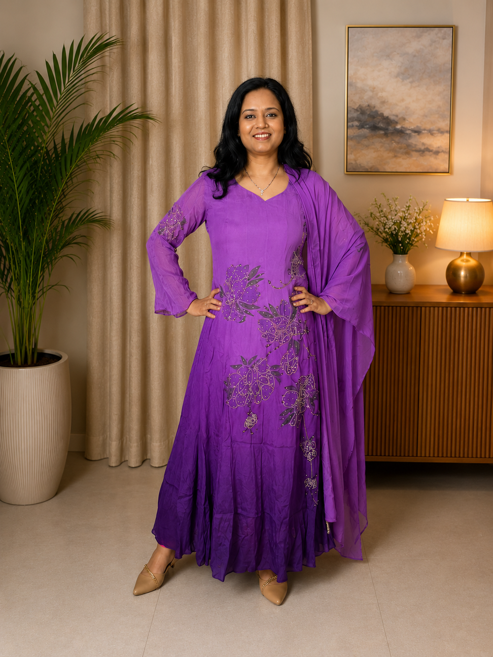 Purple Georgette Floor-Length Anarkali Set