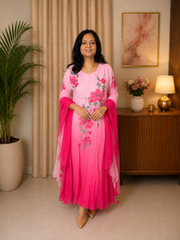 Pink Ombre Georgette Floor-Length Anarkali Set