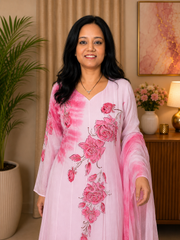 Blush Pink Georgette Hand-Painted Anarkali Set