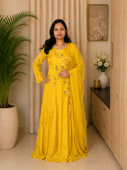 Sunshine Yellow Hand-Painted Georgette Anarkali Set