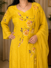Sunshine Yellow Hand-Painted Georgette Anarkali Set