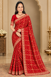 Red Gajji Modal Silk Gharchola Saree with Handwork