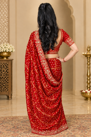 Red Gajji Modal Silk Gharchola Saree with Handwork