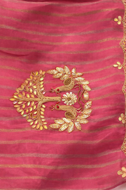 Blush Pink Silk Saree with Peacock Embroidery.