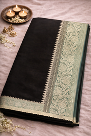 Black Pure Banarasi Silk Saree with Zari Border.