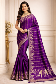 Regal Purple Saree with Bird Motifs tvisa