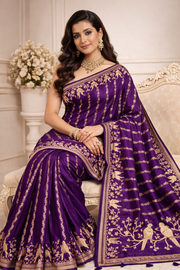Regal Purple Saree with Bird Motifs tvisa