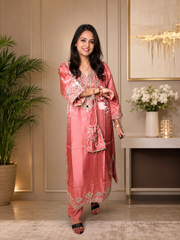 Tissue Silk Embroidered Kurta Set with Matching Potli