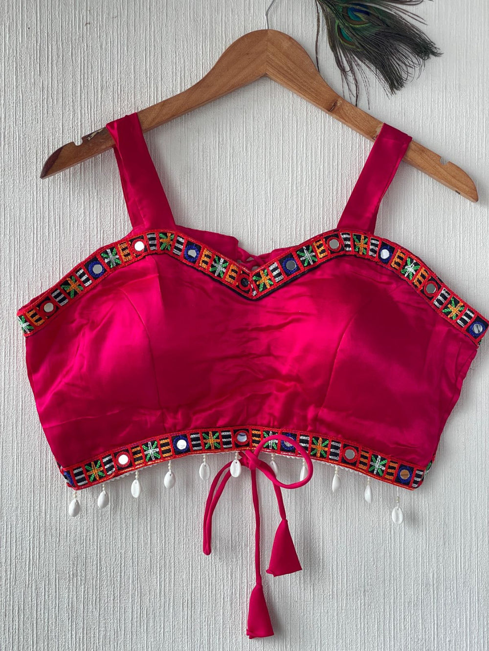 Pink gajji silk readymade blouse with embroidery and mirror work