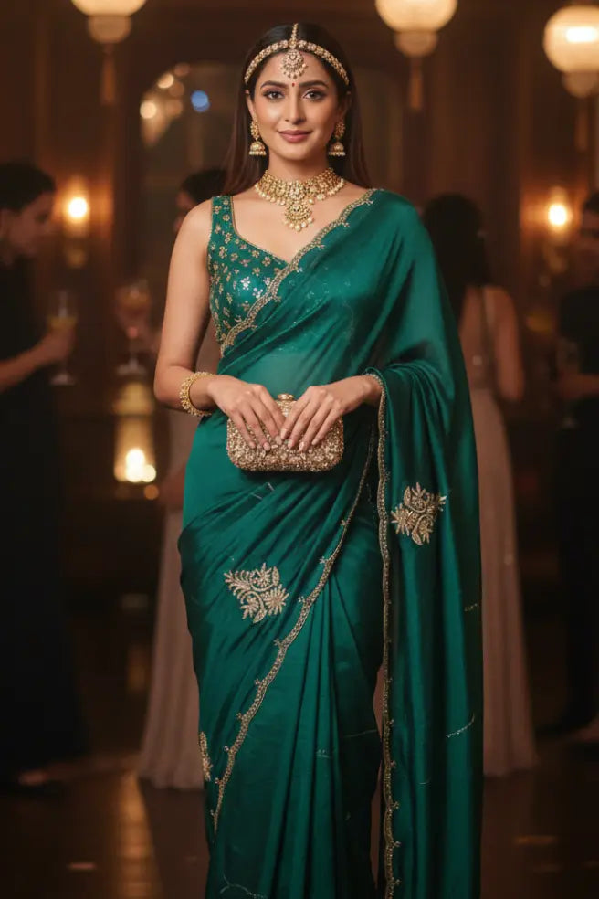 Dark Green Party Wear Saree tvisa