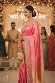 Pink Banarasi Silk Wedding Saree tvisa