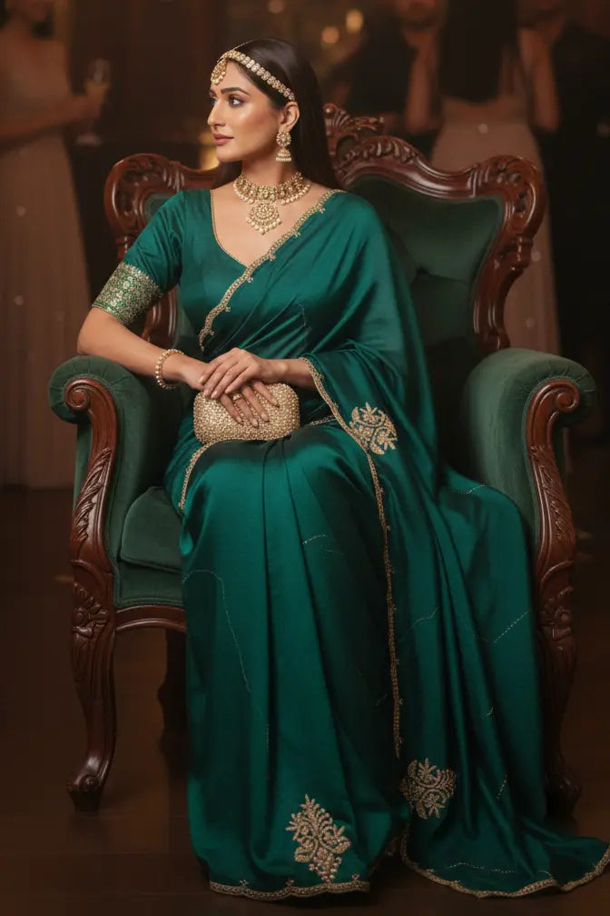 Dark Green Party Wear Saree tvisa