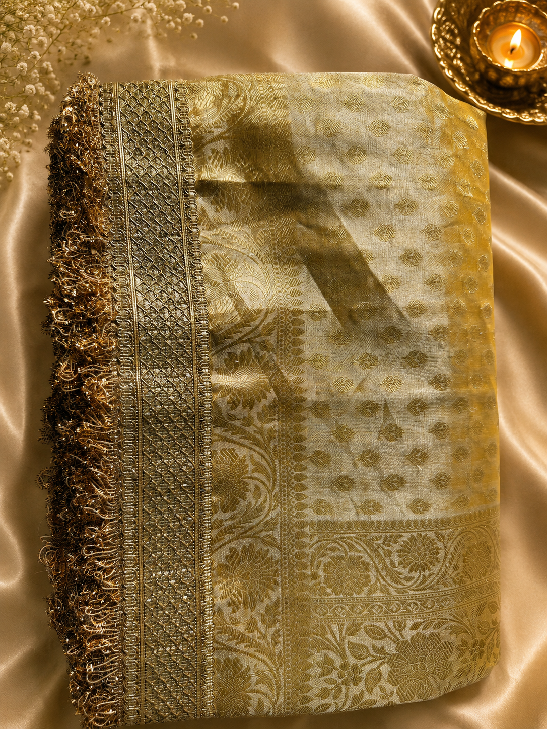 Gold Tissue Silk Saree with Zari Woven Border