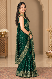 Green Gajji Silk Bandhani Saree with Handwork
