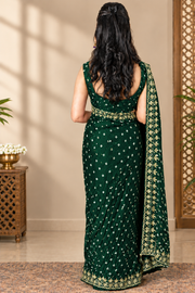 Green Gajji Silk Bandhani Saree with Handwork