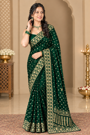 Green Gajji Silk Bandhani Saree with Handwork