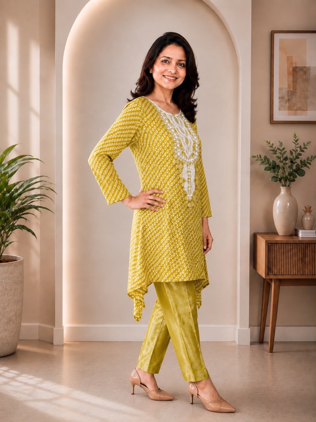 Lime Green Printed Kurta Set