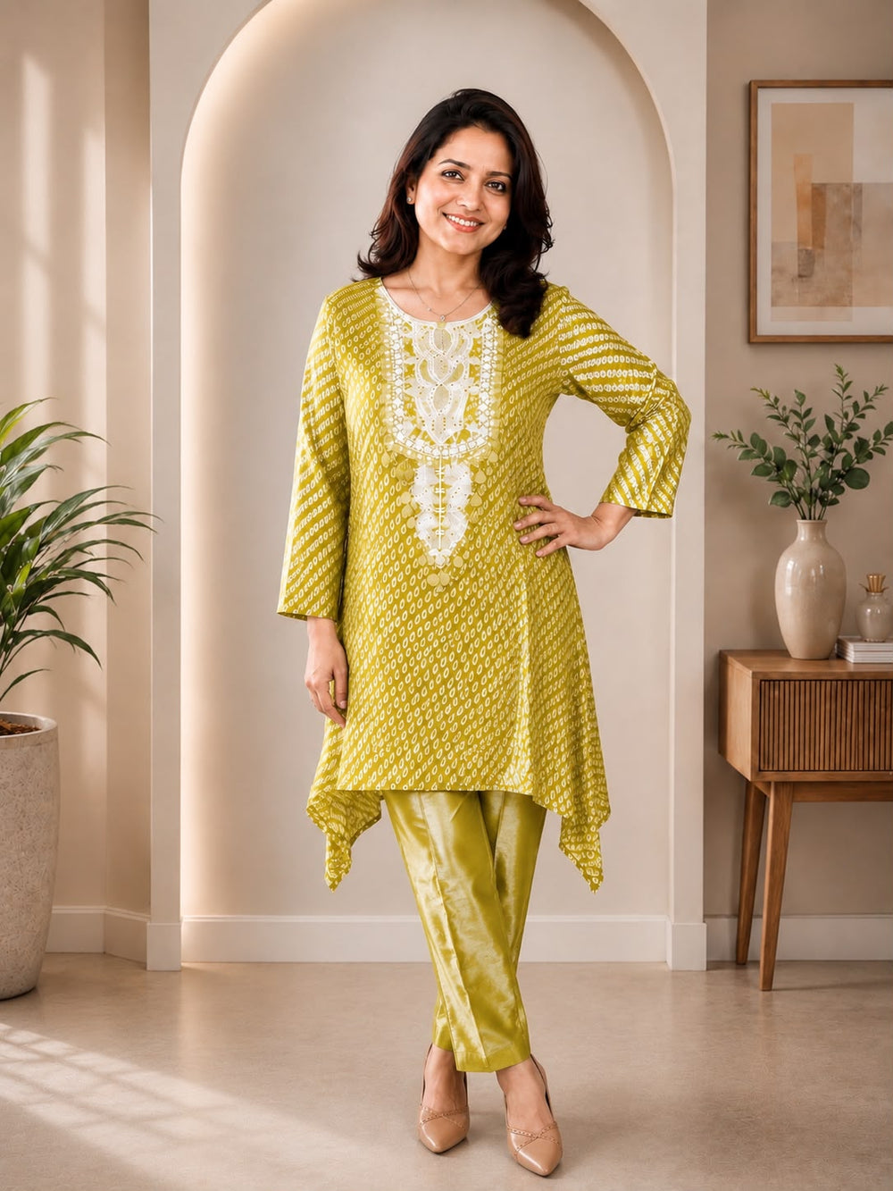 Lime Green Printed Kurta Set