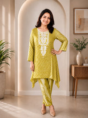 Lime Green Printed Kurta Set