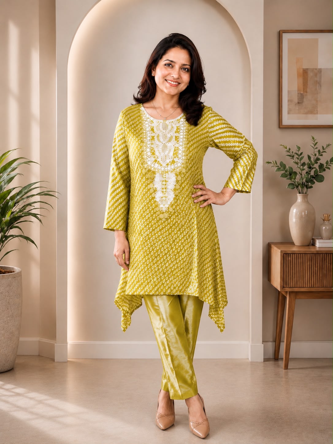 Lime Green Printed Kurta Set