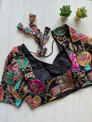 Black color pure chinon cotton readymade blouse with embroidery and sequence work.