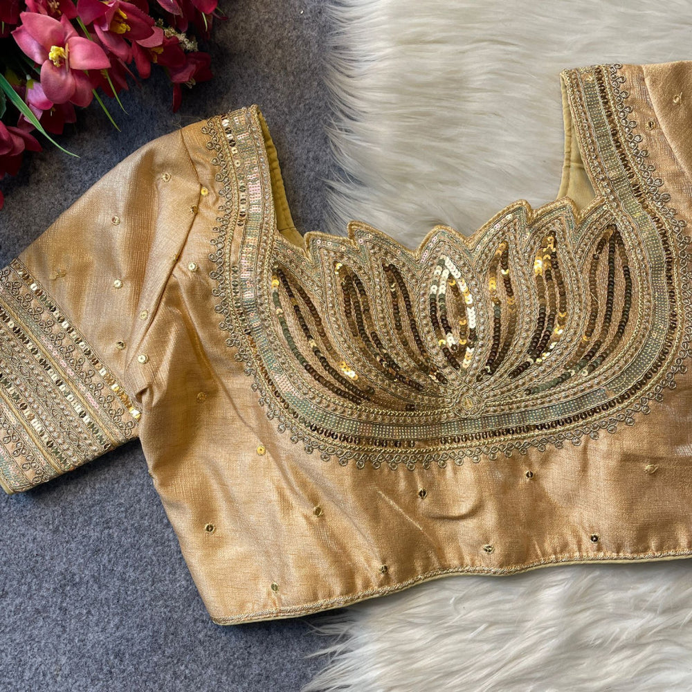 Heavy milan silk with embroidery work beige color blouse