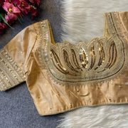 Heavy milan silk with embroidery work beige color blouse.